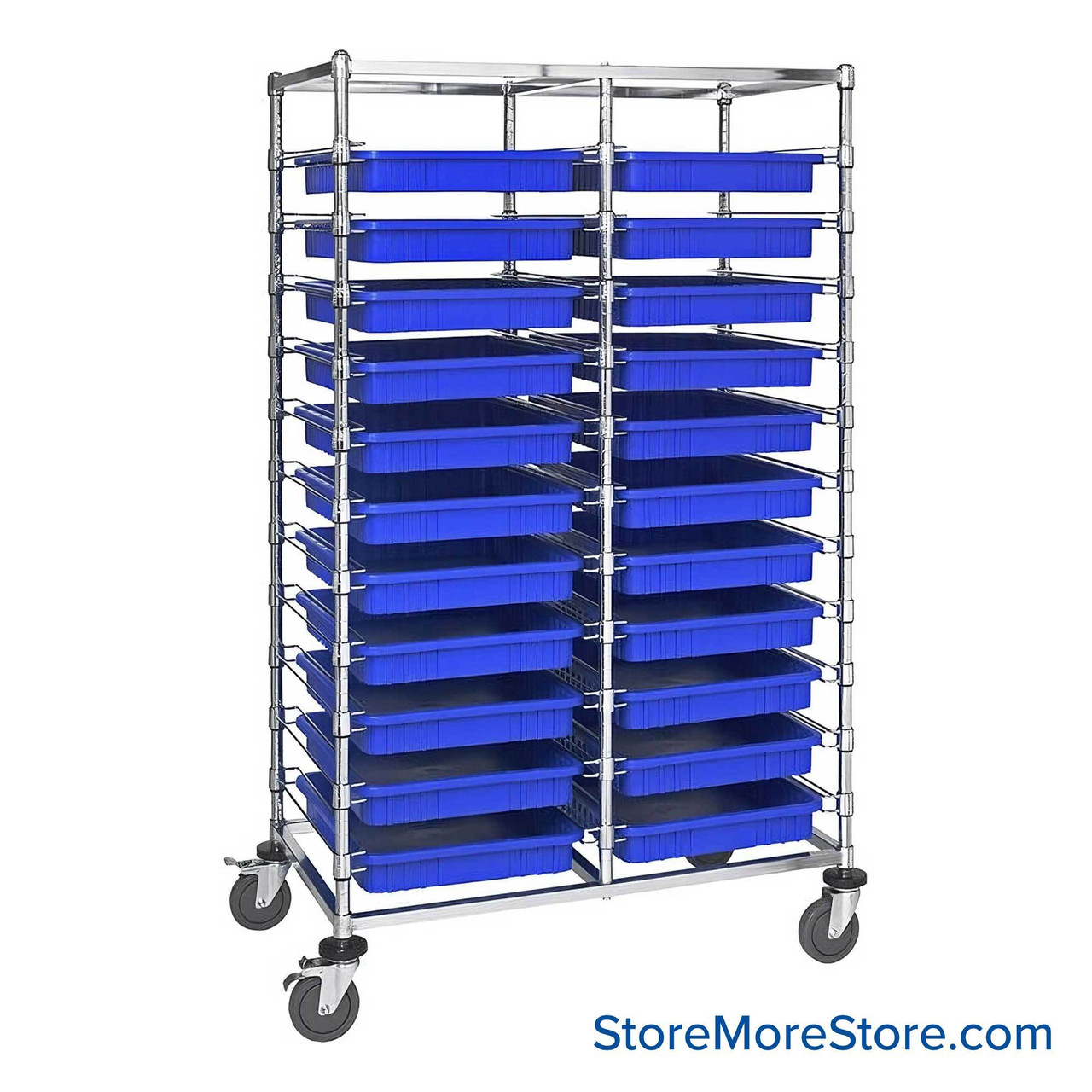 Rolling Wire Drawer Cart, 40" W x 69" H, 2 Bays, 11 Drawers Per Bay