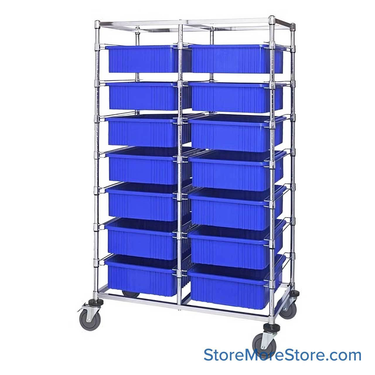Rolling Wire Drawer Cart, 40" W x 69" H, 2 Bays, 7 Drawers Per Bay