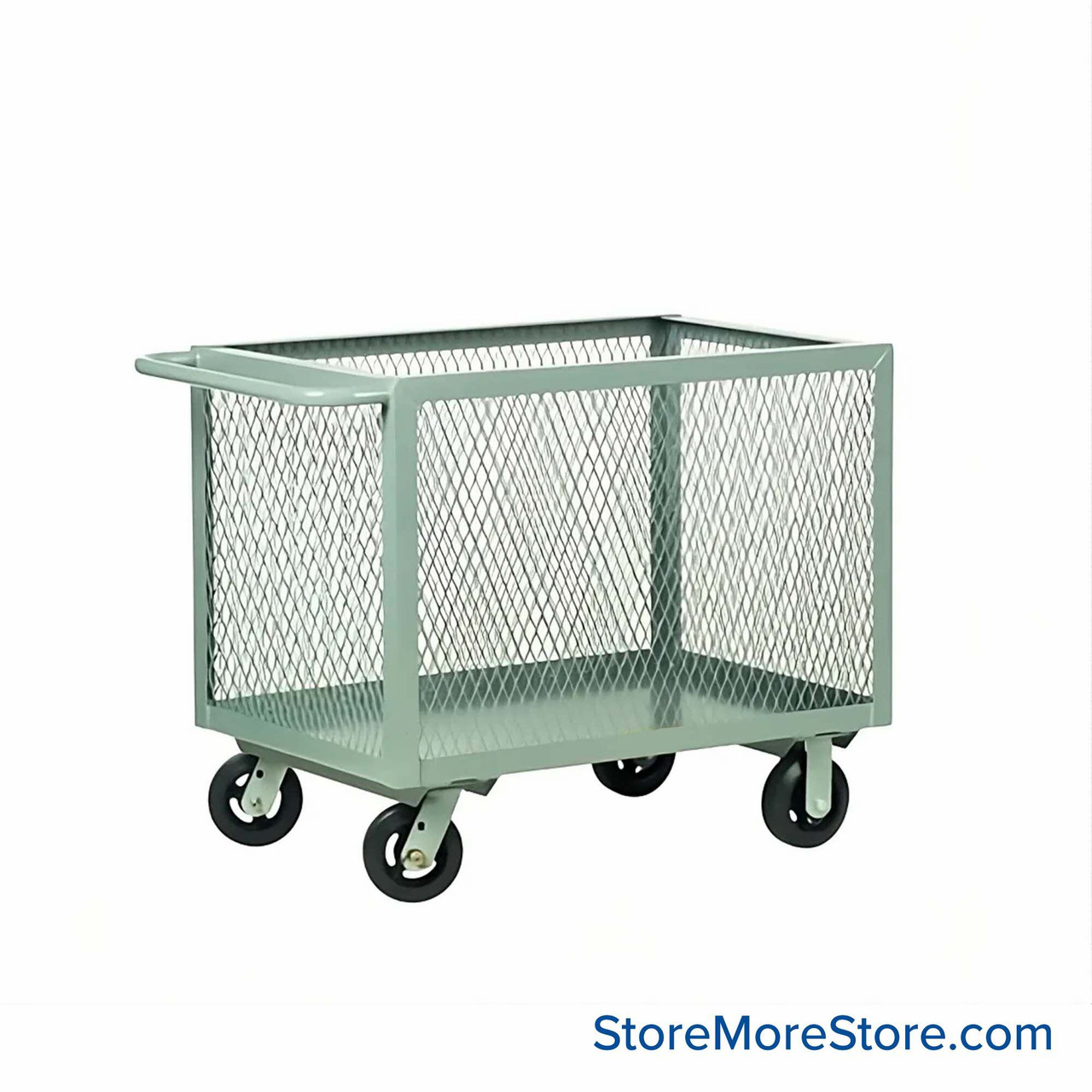 Rolling Box Cart, 48" W x 24" D, Wire Mesh Sides, 6" Molded Rubber Casters