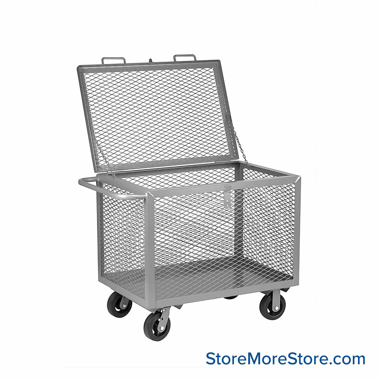 Rolling Box Cart, 60" W x 30" D, Wire Mesh Sides, 6" Molded Rubber Casters, Includes Lid w/ Padlock Loop