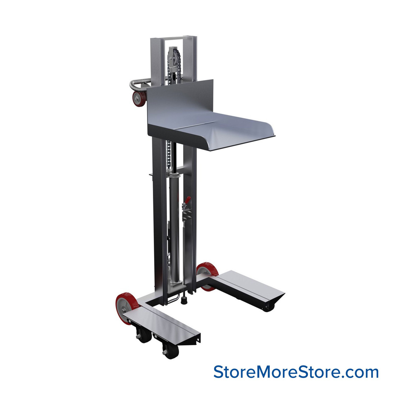 Aluminum Platform Hand Truck, 20" W x 48.25" H, Foot Pump, 8" x 2" Poly-on-Poly Wheels