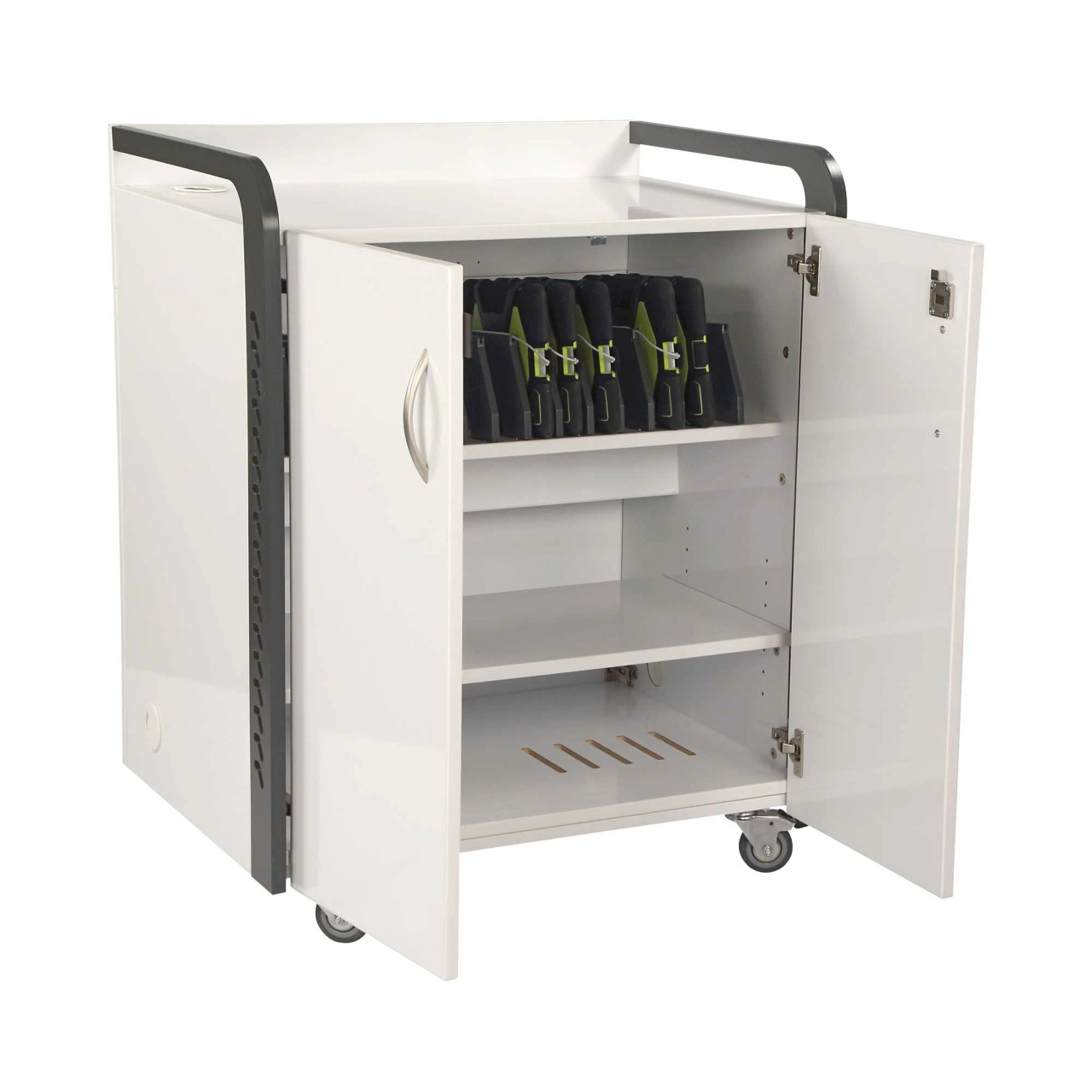 Tablet Charging Carts, 31.5" W x 39.25" H, 16 Charging Bays, Basic Push Handles