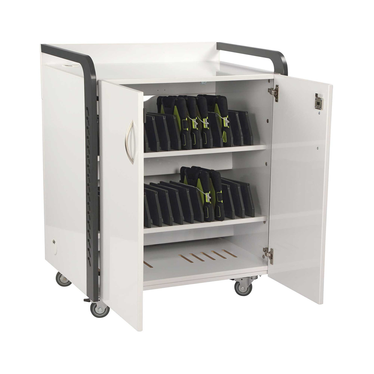 Tablet Charging Carts, 31.5" W x 39.25" H, 32 Charging Bays, Basic Push Handles