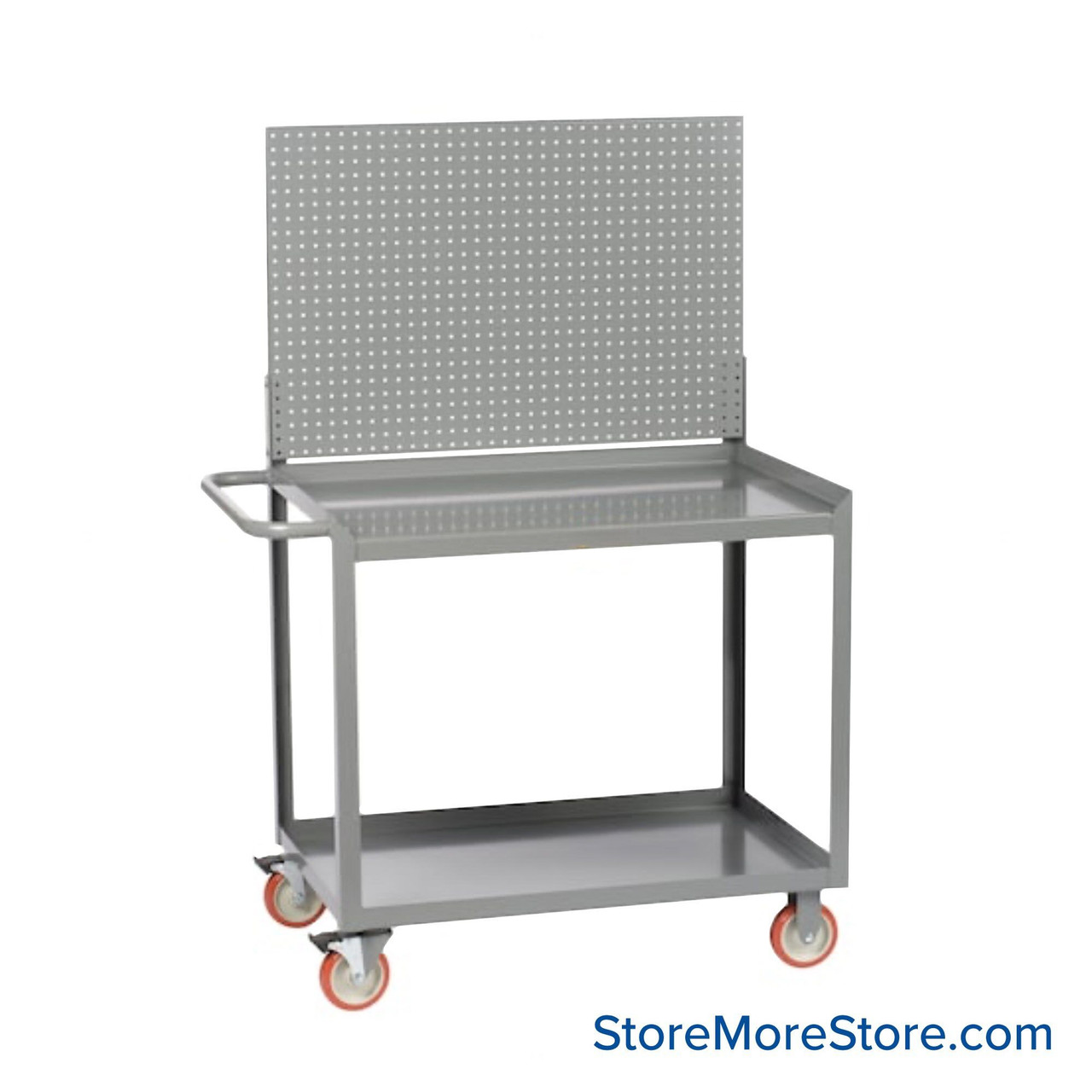 Heavy Duty Shelf Cart, 48" D x 34" H, Retaining Lip, Two Shelves With Pegboard Panel