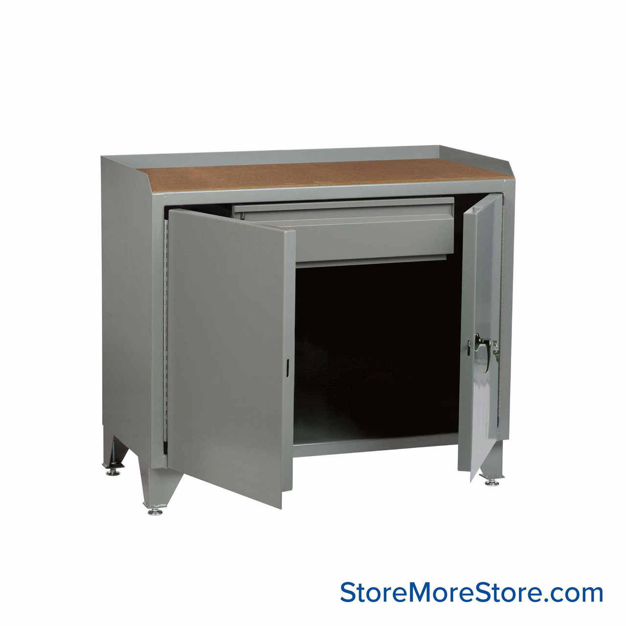 Cabinet Workbenches, 48" W x 41" H, 1/4" Hardboard over Steel, Solid Doors, Long Drawer