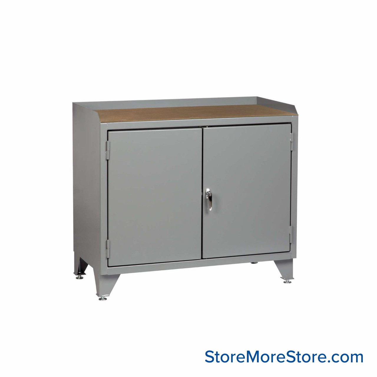 Cabinet Workbenches, 48" W x 41" H, 1/4" Hardboard over Steel, Solid Doors, Welded Center Shelf