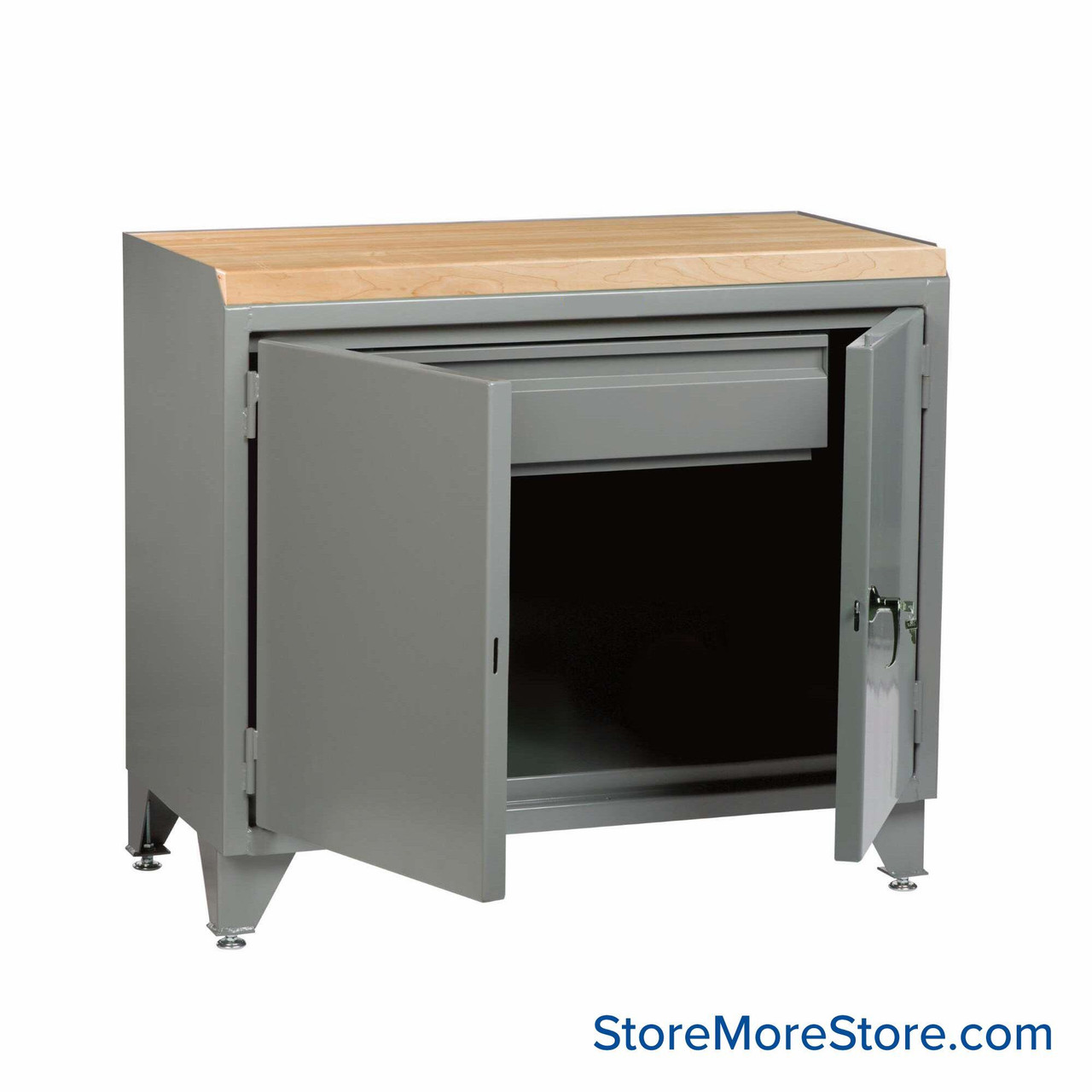 Cabinet Workbenches, 48" W x 42.75" H, 1 3/4" Butcher Block, Solid Doors, Long Drawer