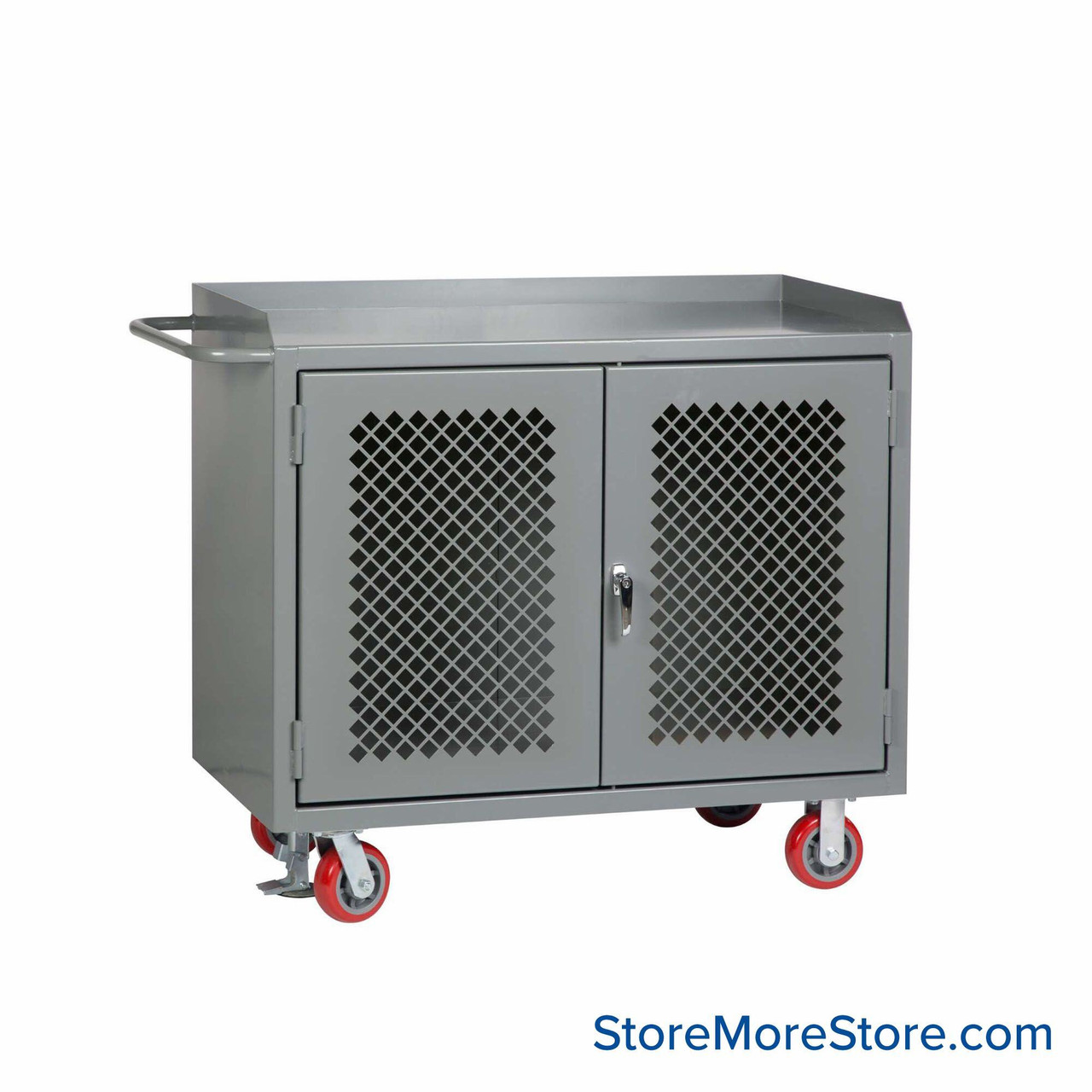 Cabinet Workbenches, 48" W x 41" H, Powder Coated Steel, Clearview Doors, Floor Lock