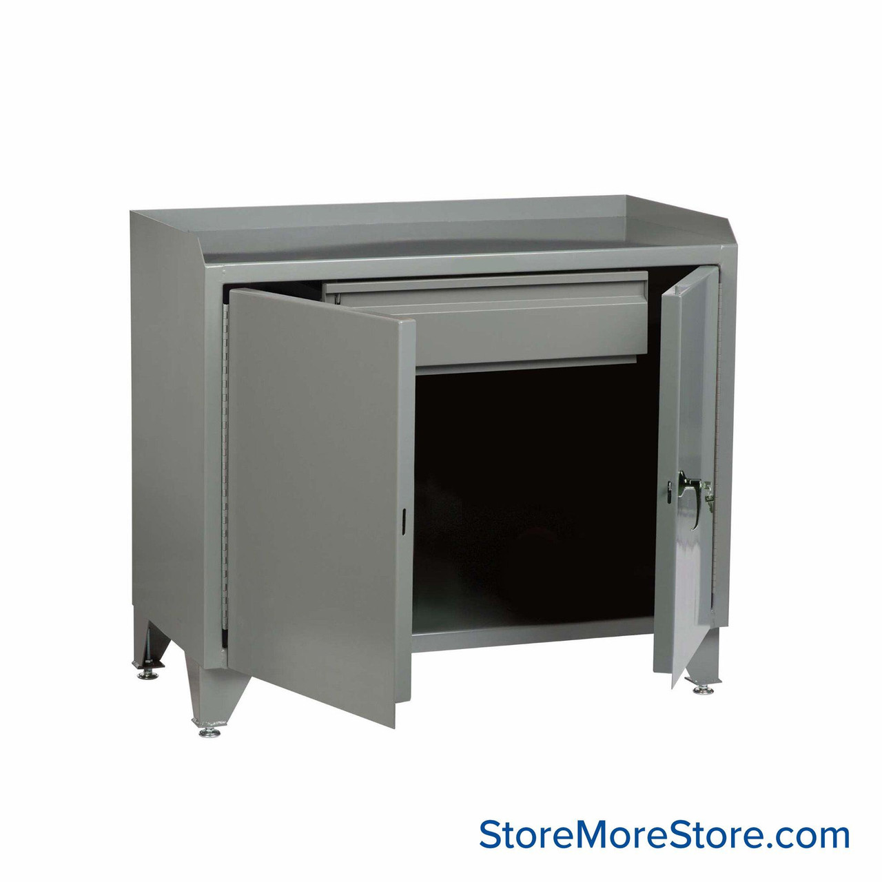 Cabinet Workbenches, 48" W x 41" H, Powder Coated Steel, Solid Doors, Long Drawer