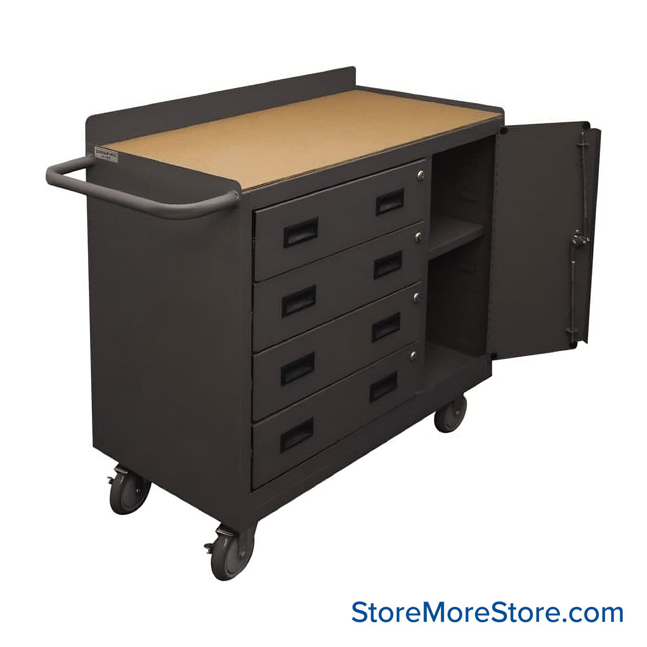 Workbench Cart, Hardboard with Back & End-stops, 4 Drawers