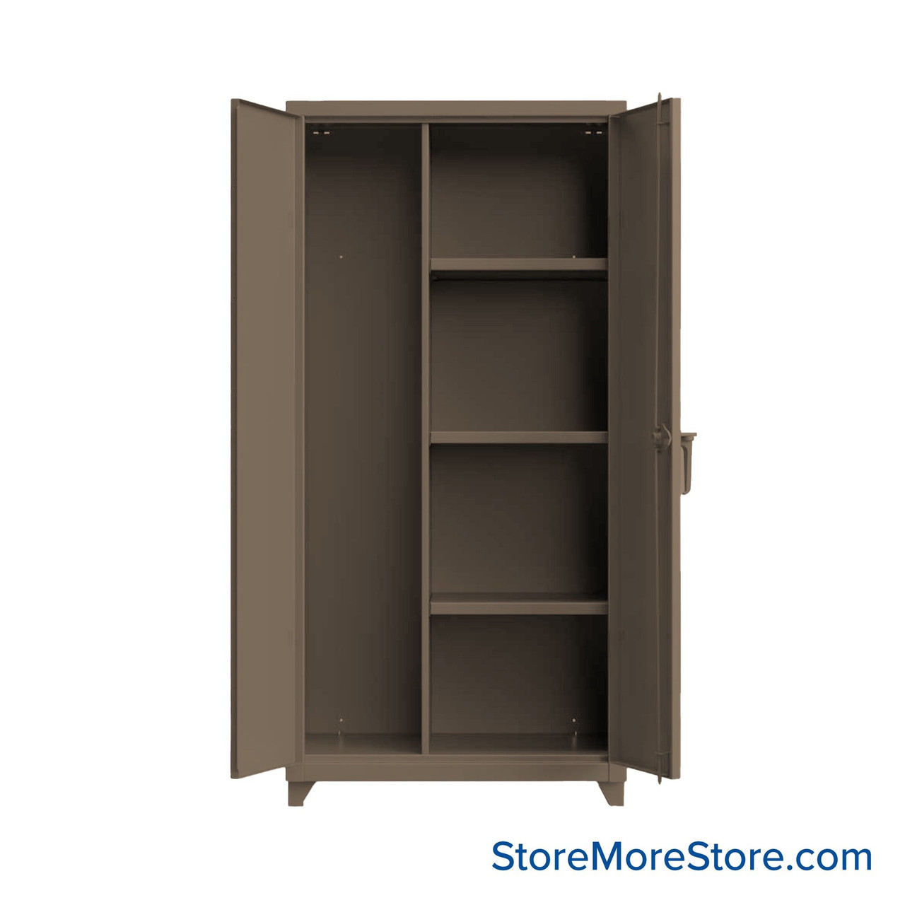 Industrial Storage Cabinet, 36" W x 75" H, Extra Heavy Duty 14-Gauge Steel, 3 Half Shelves, Padlock HASP