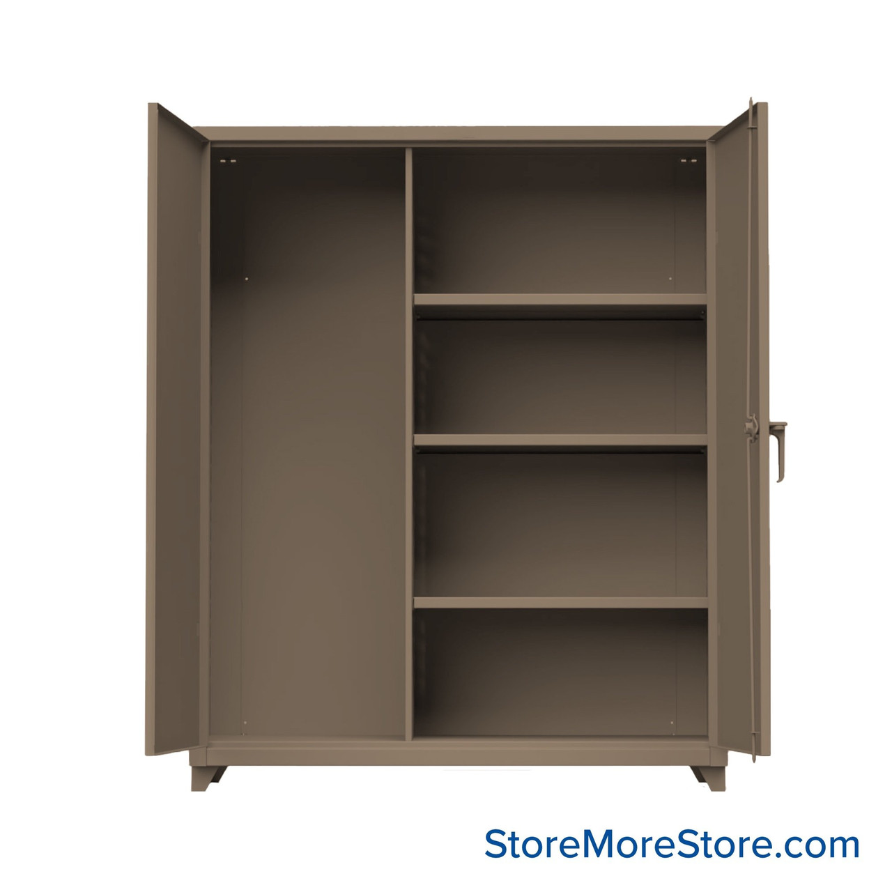 Industrial Storage Cabinet, 60" W x 75" H, Extra Heavy Duty 14-Gauge Steel, 3 Half Shelves, Padlock HASP