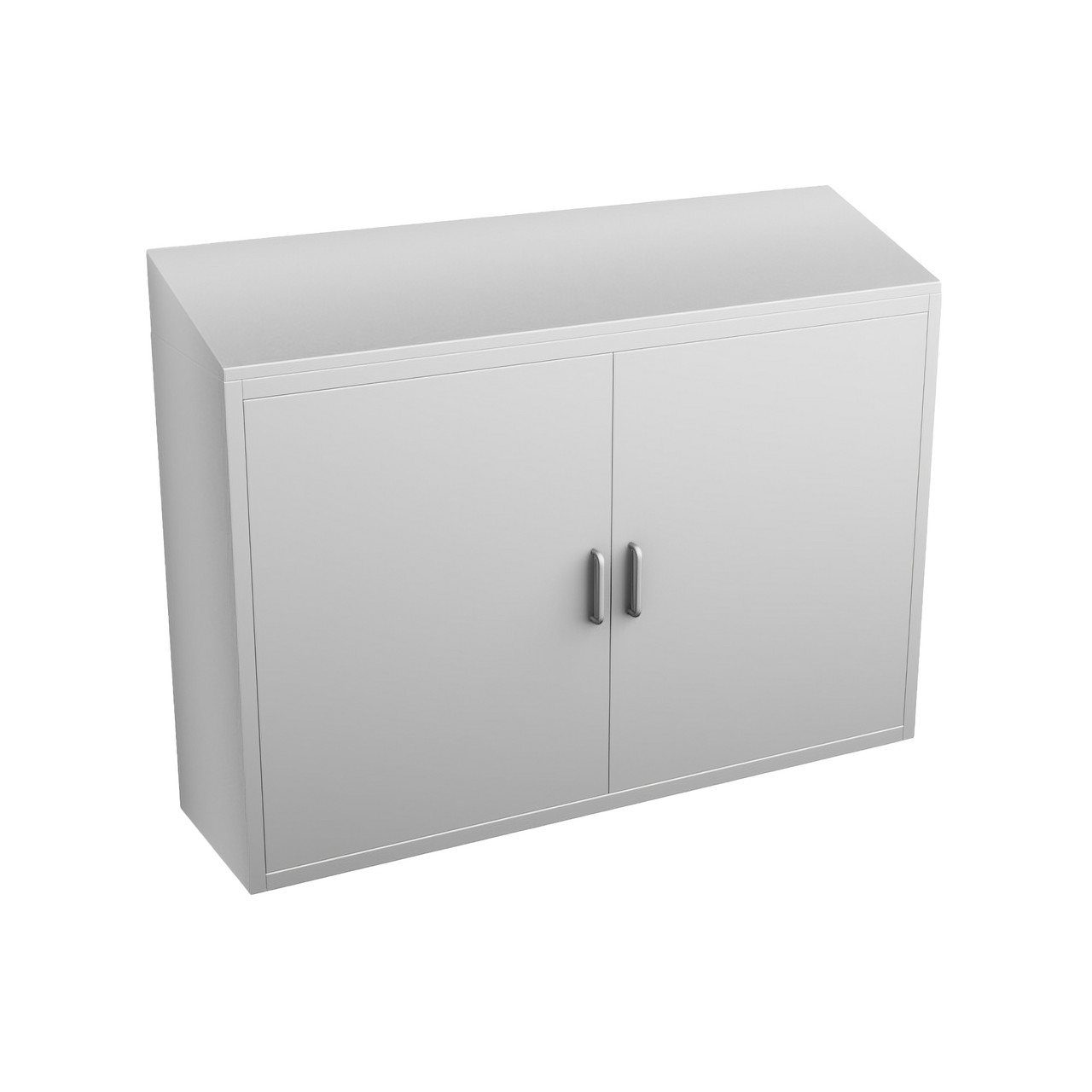 Stainless Steel Wall Mounted Cabinets, 48" W x 16" D x 36" H, Sloped Top, Solid Double Doors, Key Lock