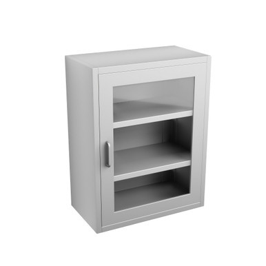 Stainless Steel Wall Mounted Cabinets, 48" W x 16" D x 31" H, Flat Top, Framed Glass Double Doors, Key Lock