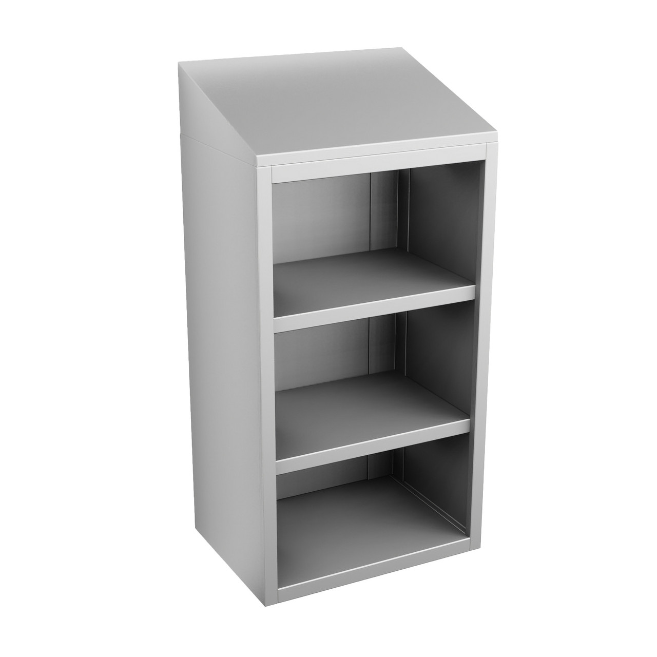 Stainless Steel Wall Mounted Cabinets, 18" W x 16" D x 36" H, Sloped Top, No Doors, No Lock