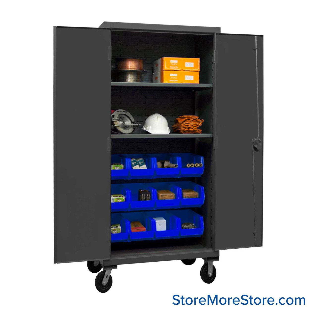 Rolling Cabinet with Storage Bins, 36" W, 2 Shelves