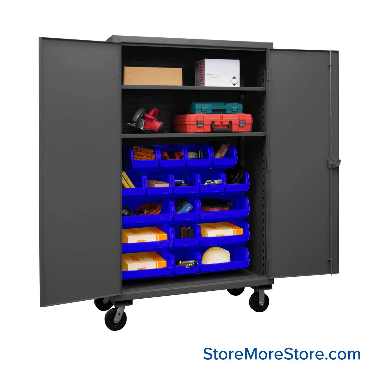 Rolling Cabinet with Storage Bins, 48" W, 2 Shelves