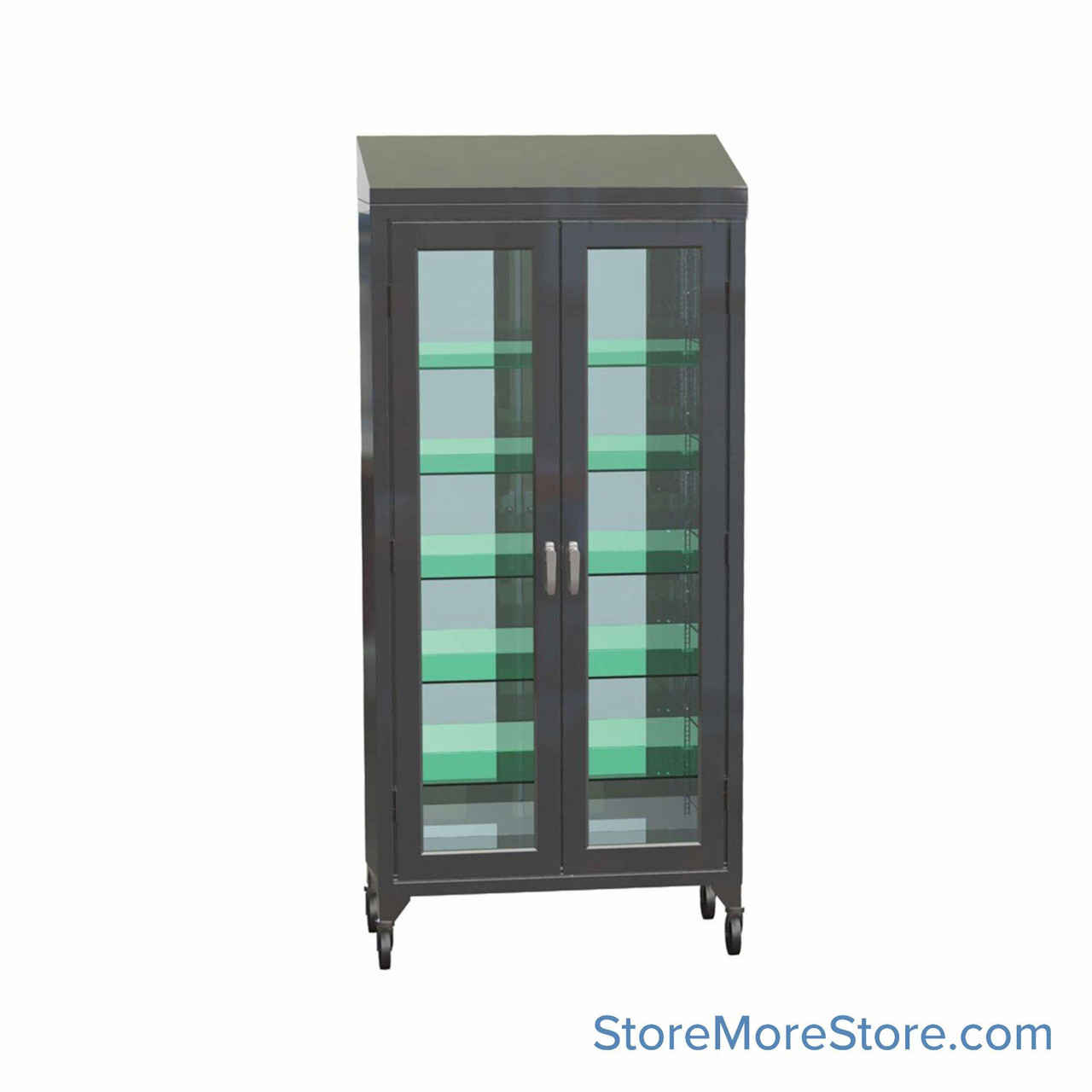 Stainless Steel Rolling Cabinet, 36" W x 16" D x 79.25" H, Slanted Cabinet Top