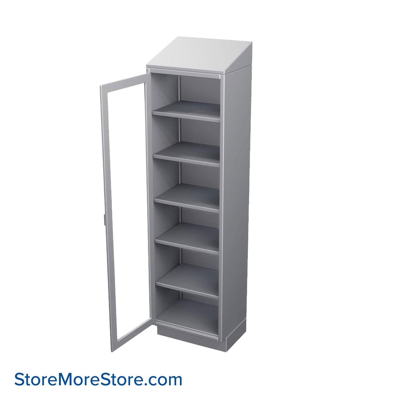 Stainless Steel Cabinet, 24" W x 18" D x 89" H, Sloped Top, Glass Door, Left Swing Doors, Key Lock