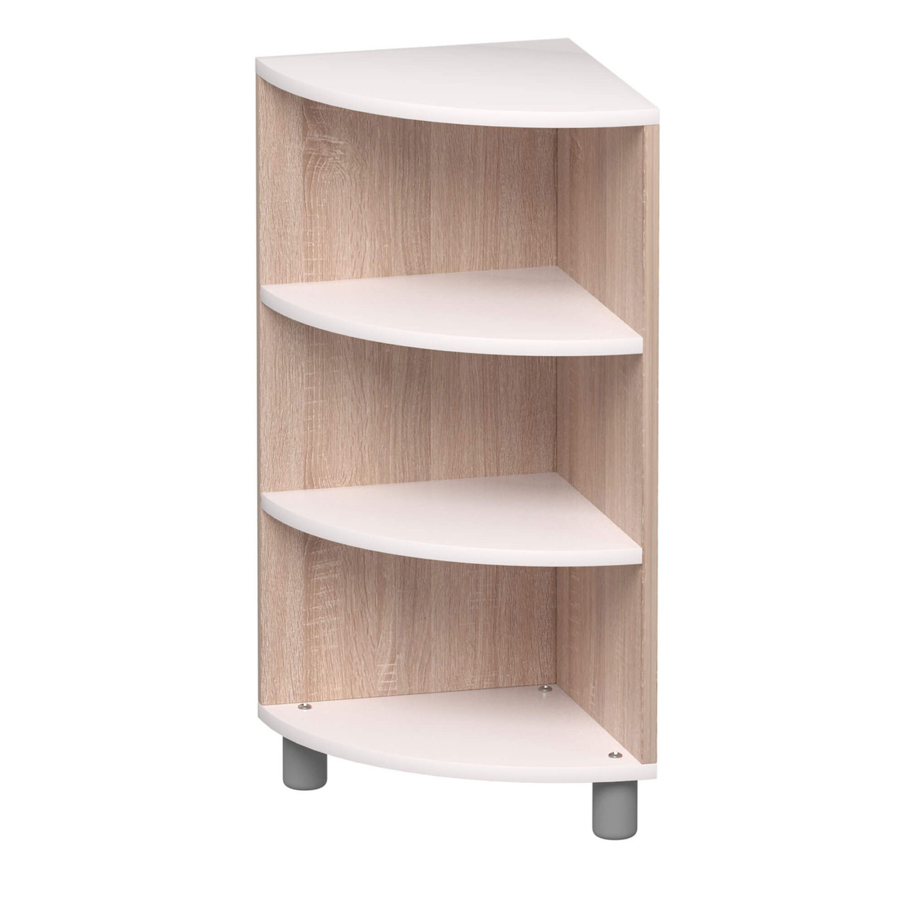 Mid Height Four Layer Corner Shelf with Rounded Edges, Shelves, 3 Compartments
