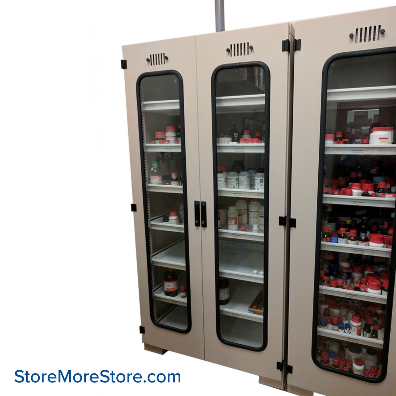 Ventilated Air Extraction Narcotics Cabinet, 54" W x 24" D x 84" H, Glass Doors