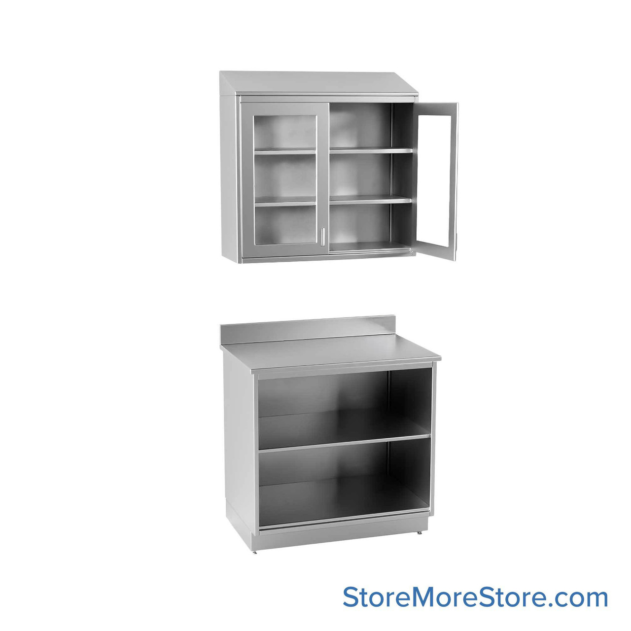Commercial Stainless Steel Cabinets, 37" W x 96" H, Sloped Top Upper + Lower Cabinet