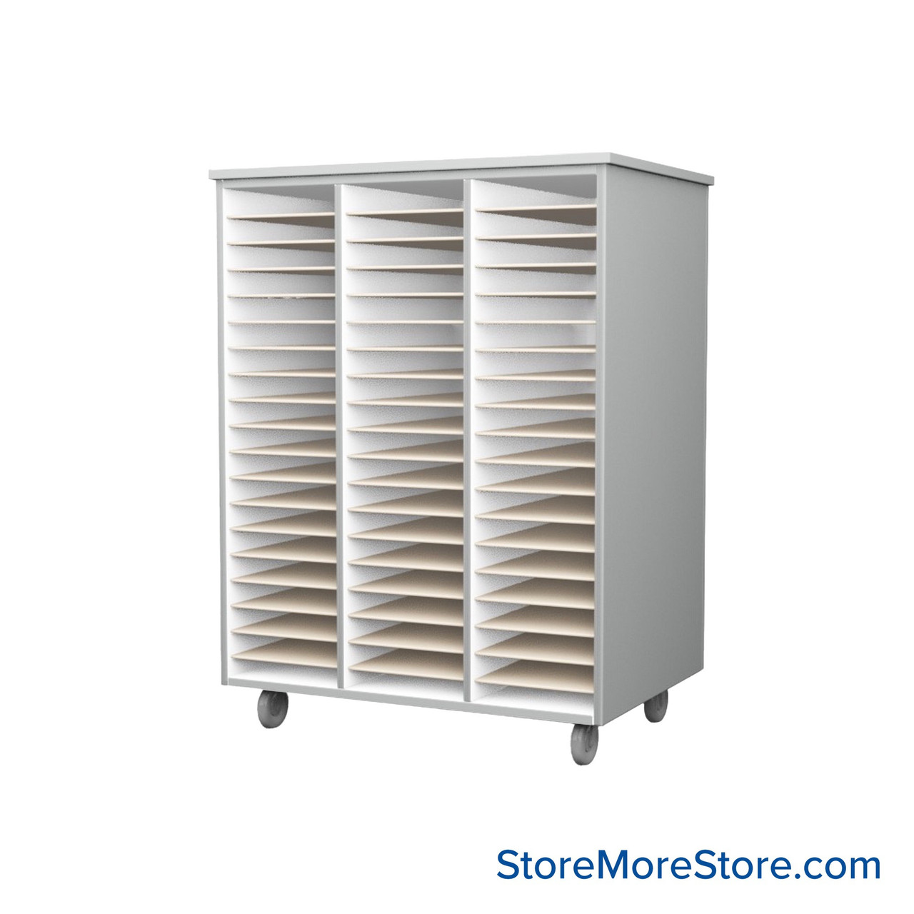 Mobile Folio Cabinet, 36" W x 48" H, Open Folio Storage, 3 Columns