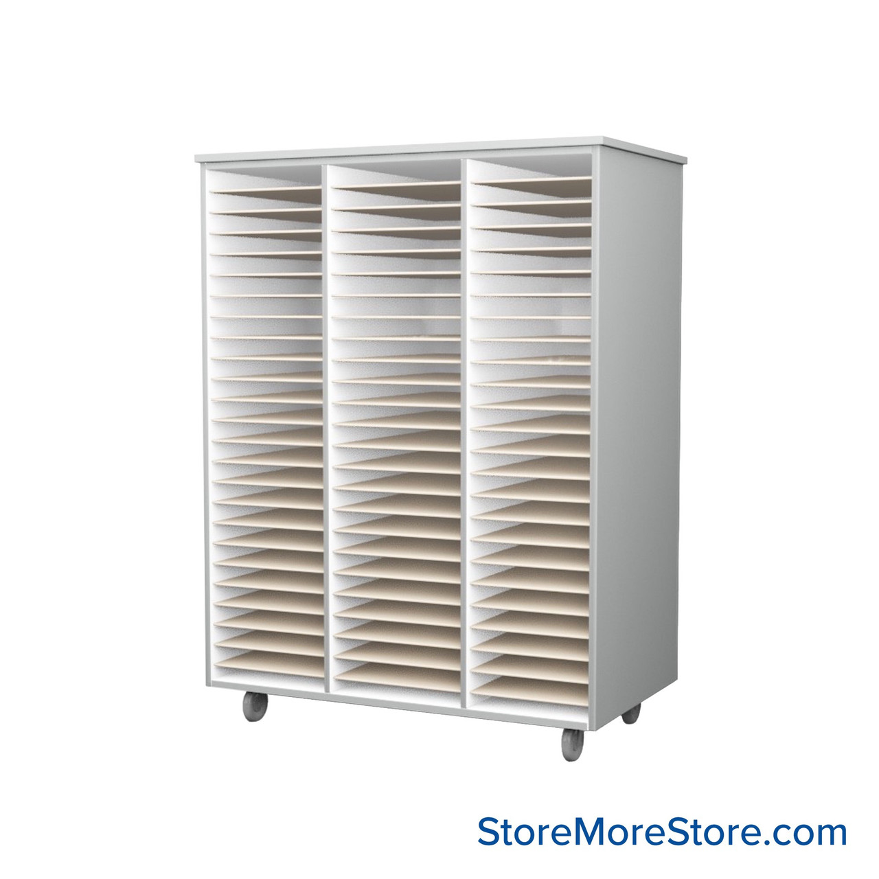 Mobile Folio Cabinet, 45" W x 60" H, Open Folio Storage, 3 Columns