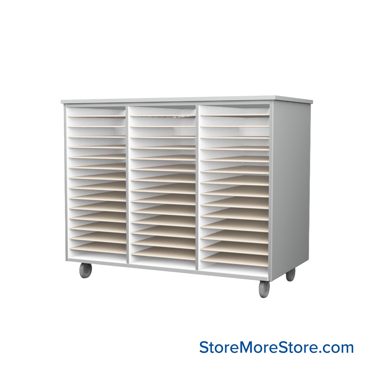 Mobile Folio Cabinet, 48" W x 39" H, Open Folio Storage, 3 Columns