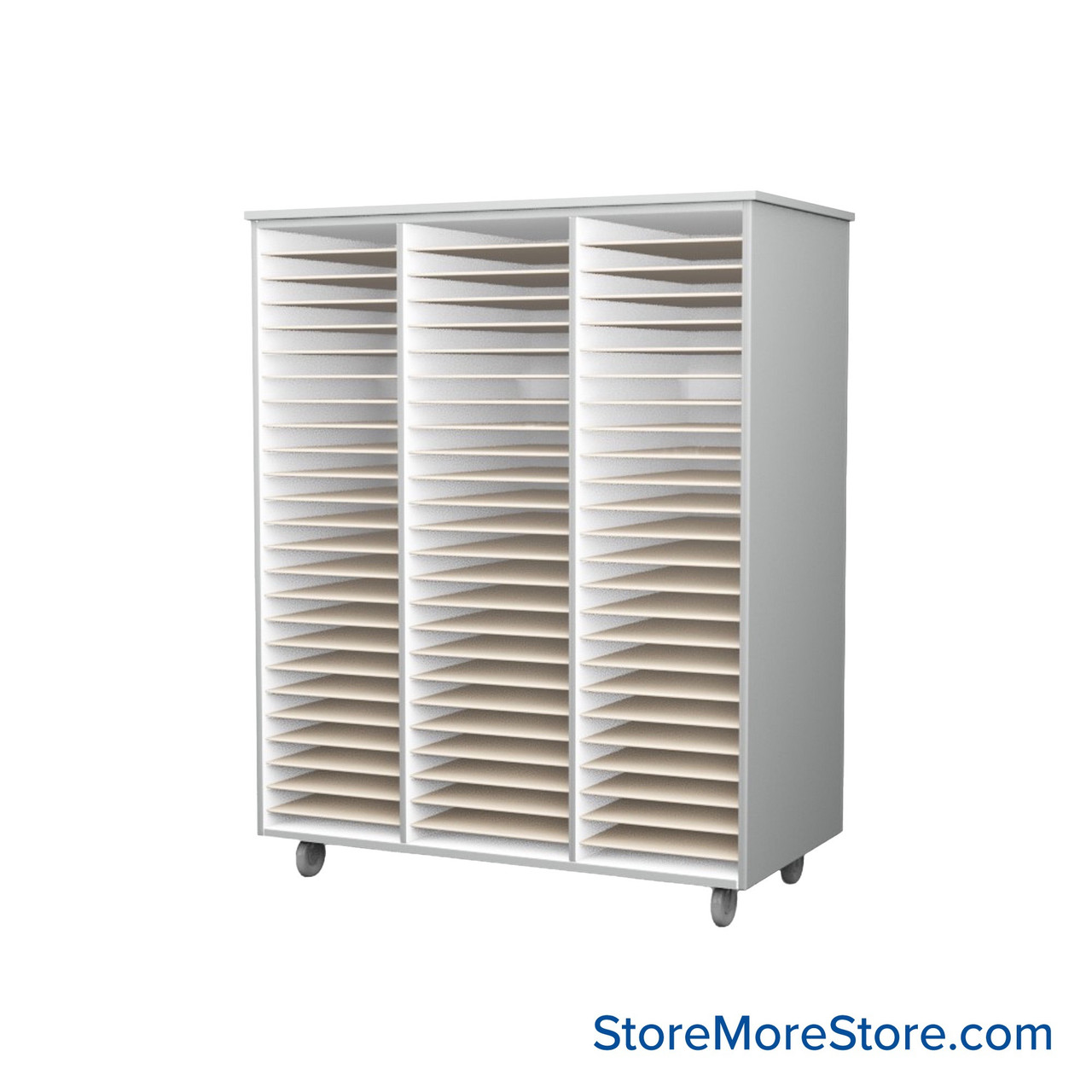 Mobile Folio Cabinet, 48" W x 60" H, Open Folio Storage, 3 Columns
