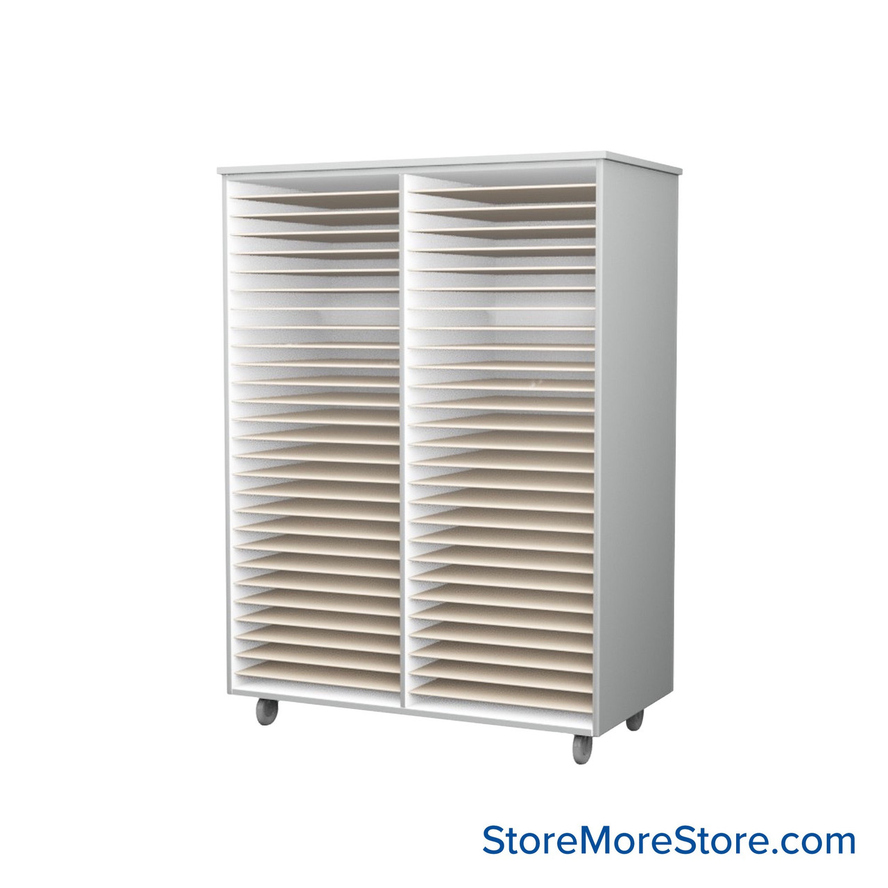 Mobile Folio Cabinet, 48" W x 66" H, Open Folio Storage, 2 Columns