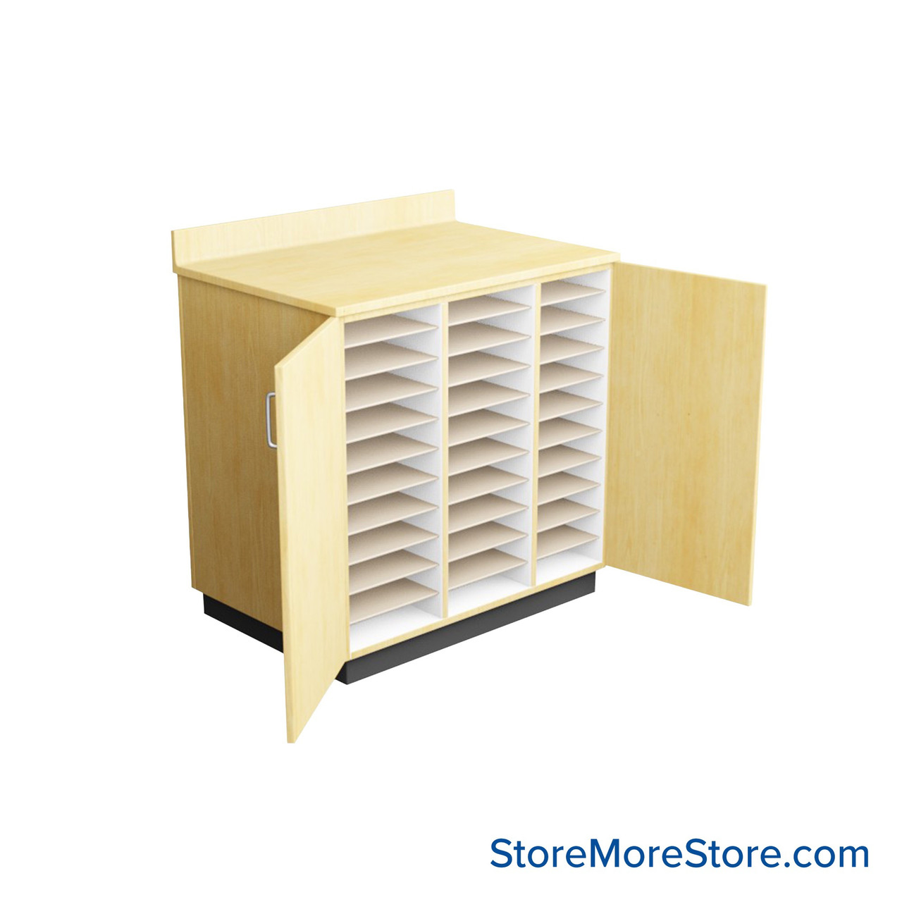 Music Folio Cabinet, 36" W x 36" H, Folio Storage w/ Doors, 3 Columns