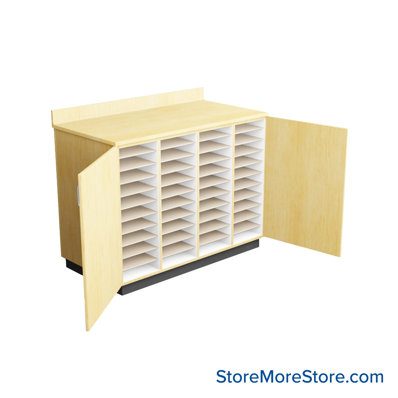Music Folio Cabinet, 48" W x 36" H, Folio Storage w/ Doors, 4 Columns