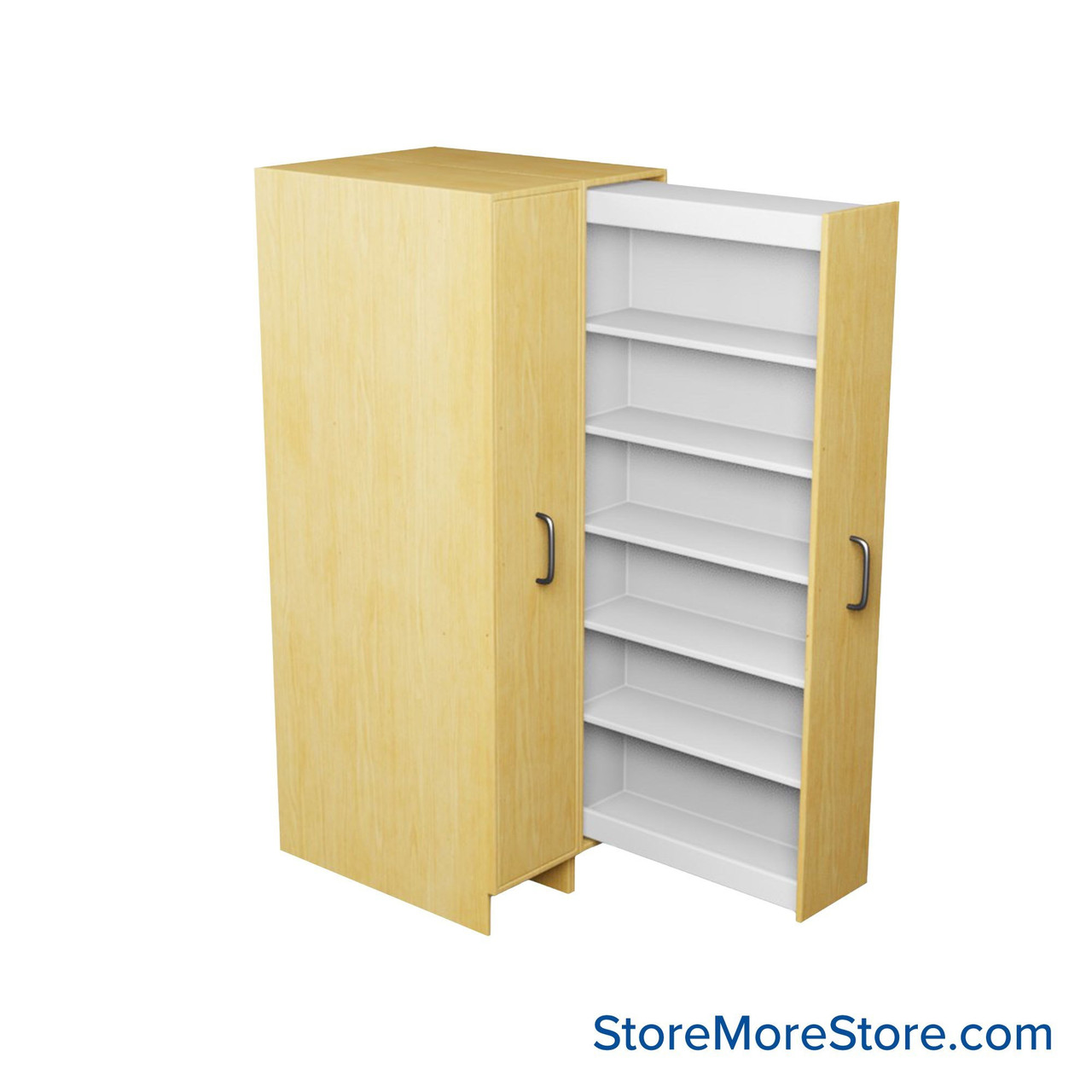 Pull-Out Music Storage Cabinet, 32" W, 2 Pull-Out Units, Left Facing Shelf Opening, Key Lock