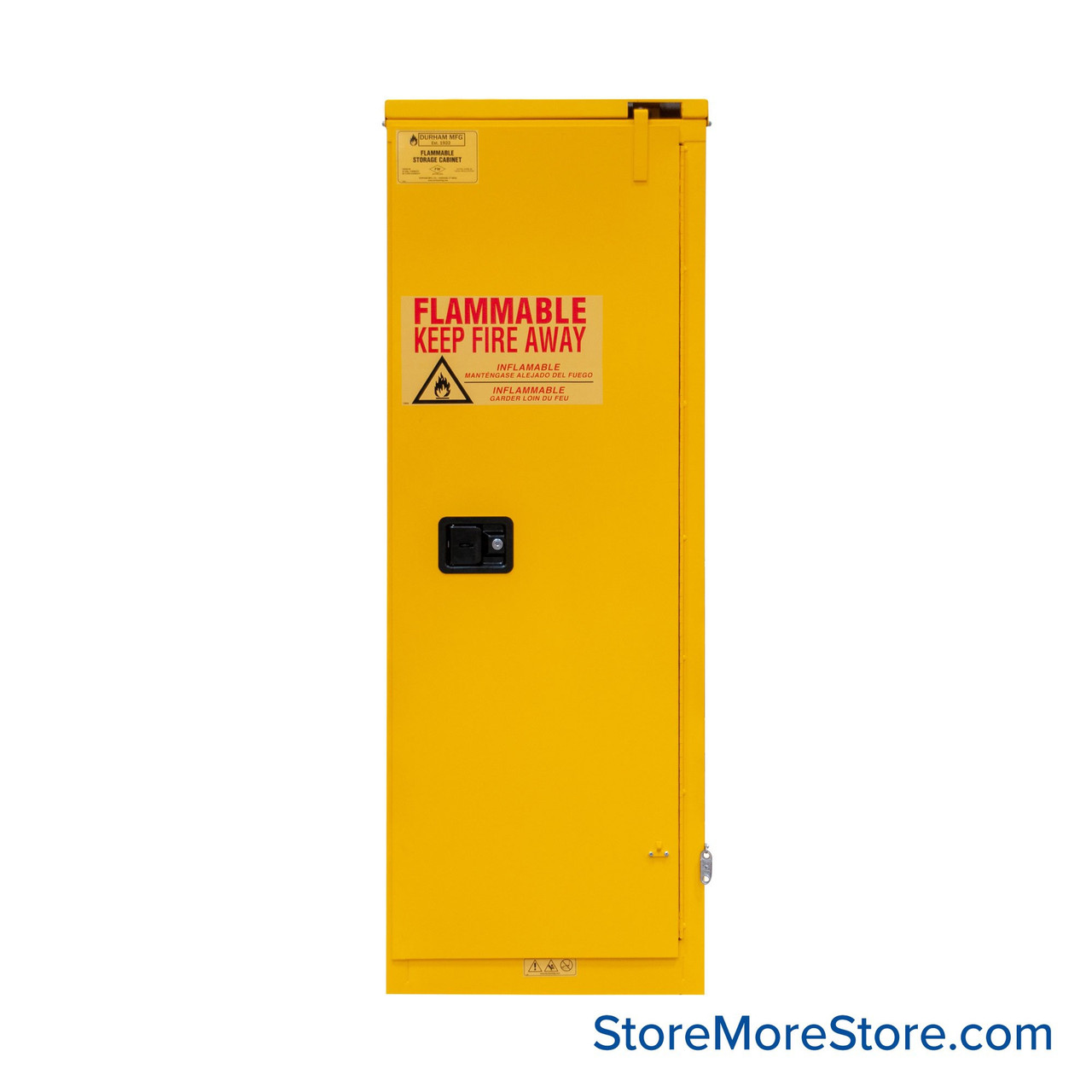 Flammable Storage Cabinet, 23.33" W x 18.125" D x 66.375" H, 22 gallons Capacity, Self Closing Door