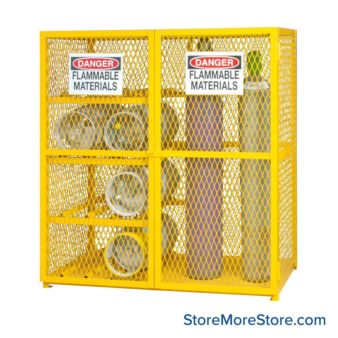Gas Cylinder Cabinet, 59.75" W x 30" D x 71.75" H, Horizontal/Vertical, 8H/9V Cylinders Storage