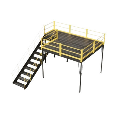Warehouse Mezzanine, 120" W x 240" D x 144" H, Bar Grating, OSHA Approved Stairway