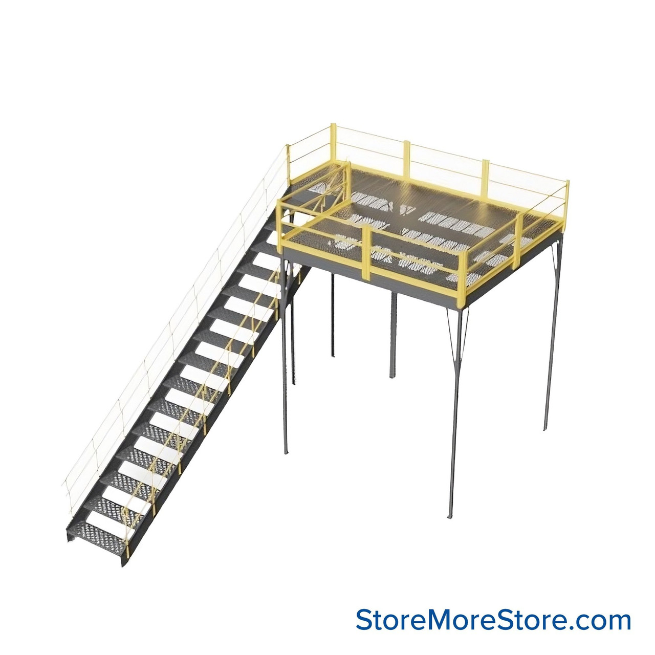 Warehouse Mezzanine, 120" W x 120" D x 144" H, Perforated Steel, OSHA Approved Stairway