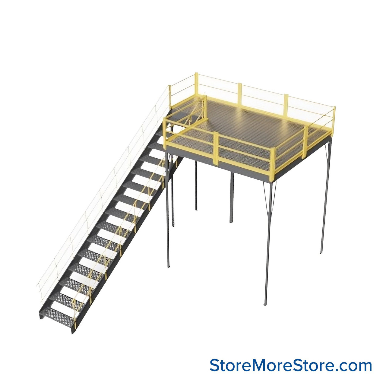 Warehouse Mezzanine, 120" W x 120" D x 144" H, Solid Steel Grating, OSHA Approved Stairway