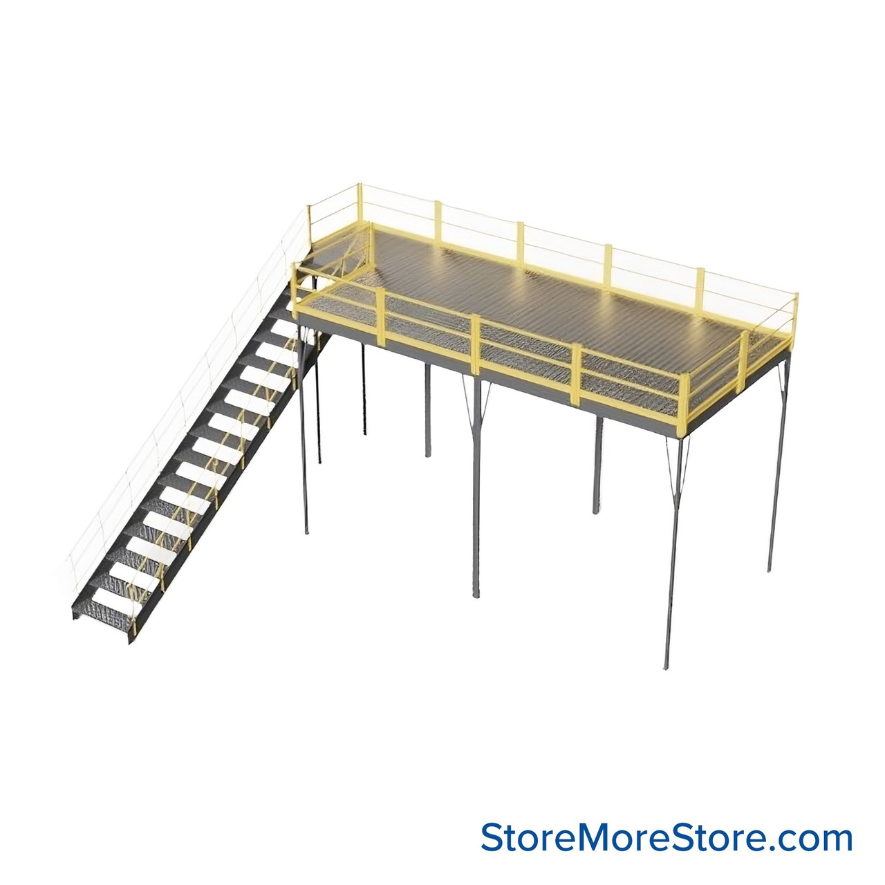 Warehouse Mezzanine, 120" W x 240" D x 144" H, Solid Steel Grating, OSHA Approved Stairway
