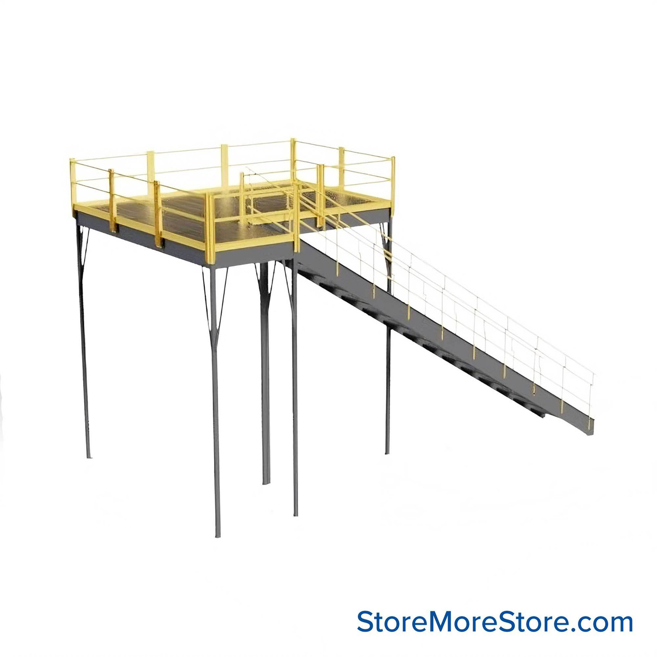Warehouse Mezzanine, 144" W x 96" D x 144" H, Solid Steel Grating, OSHA Approved Stairway