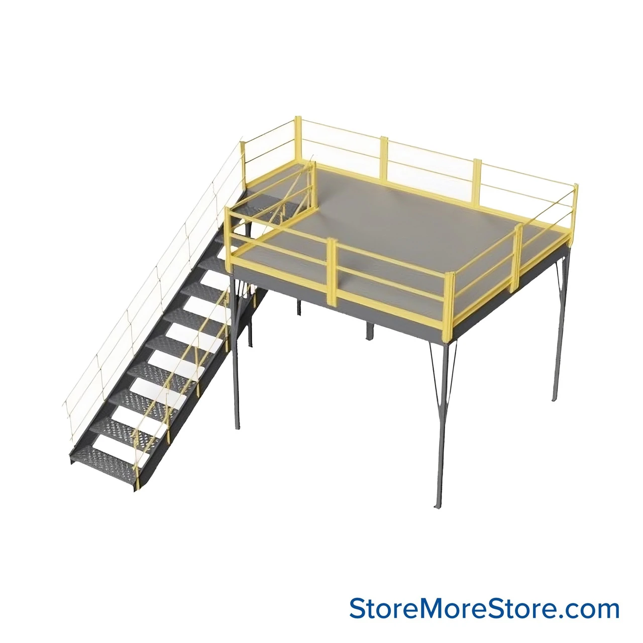 Warehouse Mezzanine, 120" W x 120" D x 96" H, Anti-Skid Tuffdeck, OSHA Approved Stairway