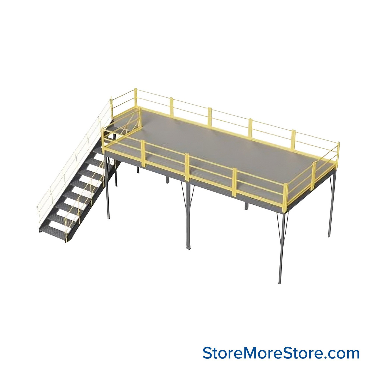 Warehouse Mezzanine, 120" W x 240" D x 96" H, Anti-Skid Tuffdeck, OSHA Approved Stairway