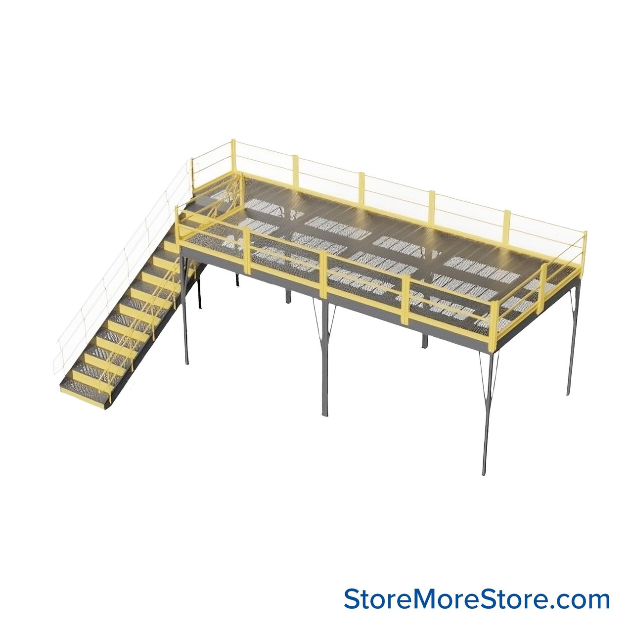 Warehouse Mezzanine, 120" W x 240" D x 96" H, Perforated Steel, IBC Approved Stairway