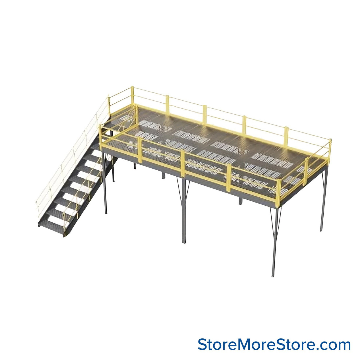 Warehouse Mezzanine, 120" W x 240" D x 96" H, Perforated Steel, OSHA Approved Stairway