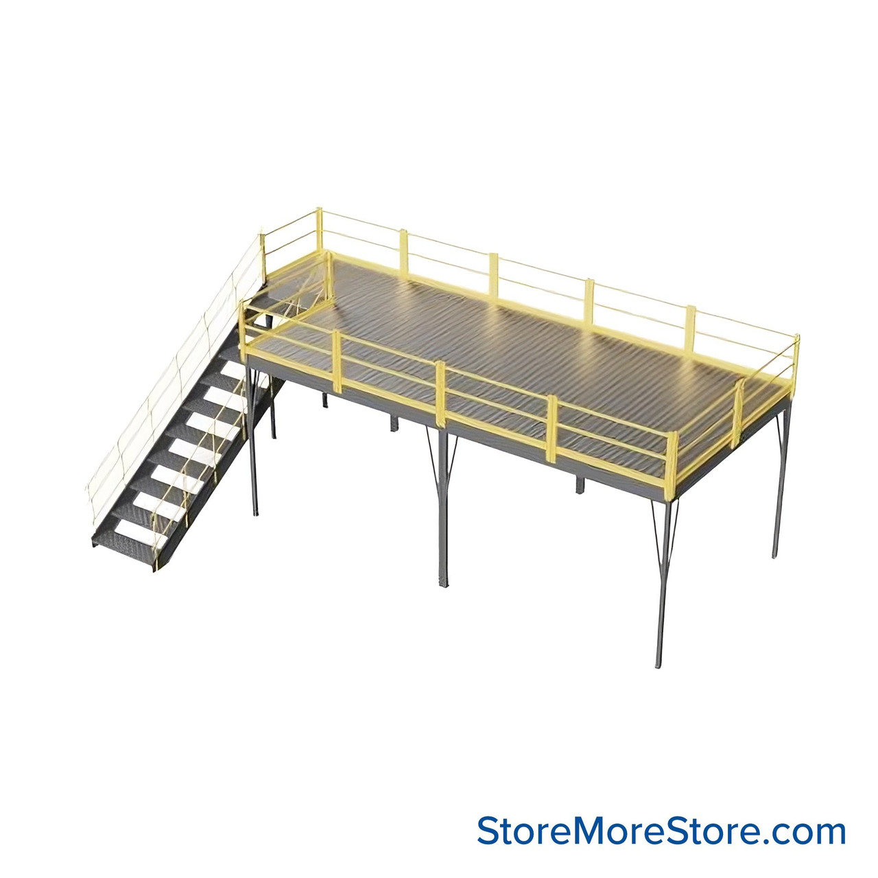 Warehouse Mezzanine, 120" W x 240" D x 96" H, Solid Steel Grating, OSHA Approved Stairway
