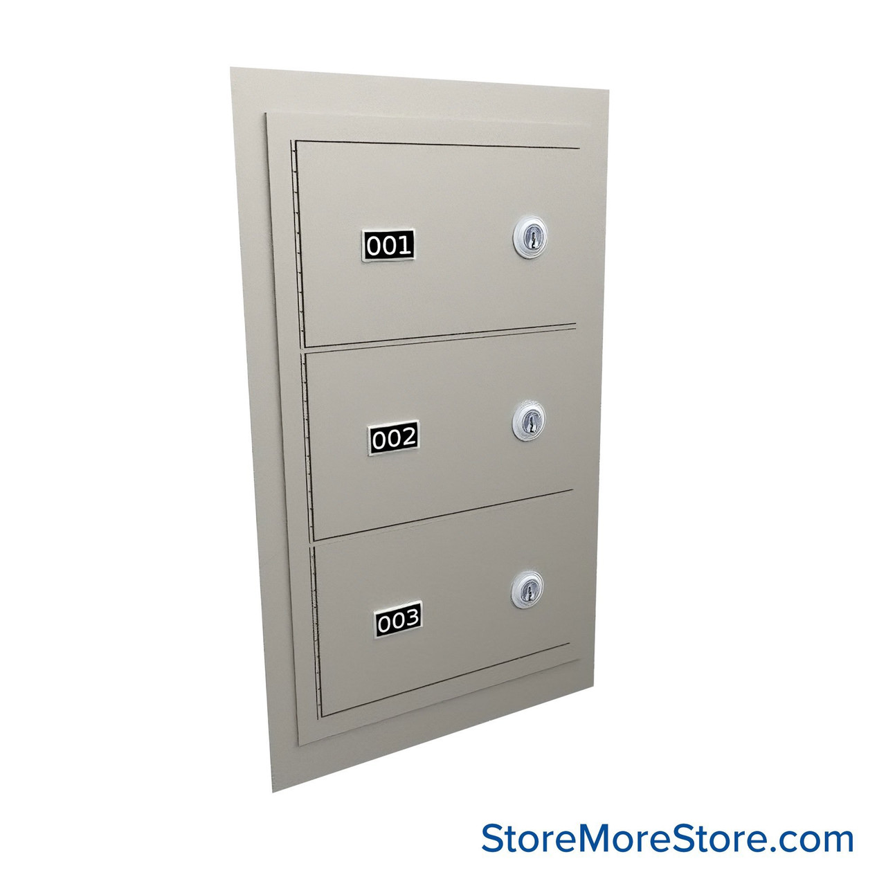 Flush Mount Wall Gun Safe, 13" W x 20.25" H, 3 Compartments, Vertical, Master Key Lock