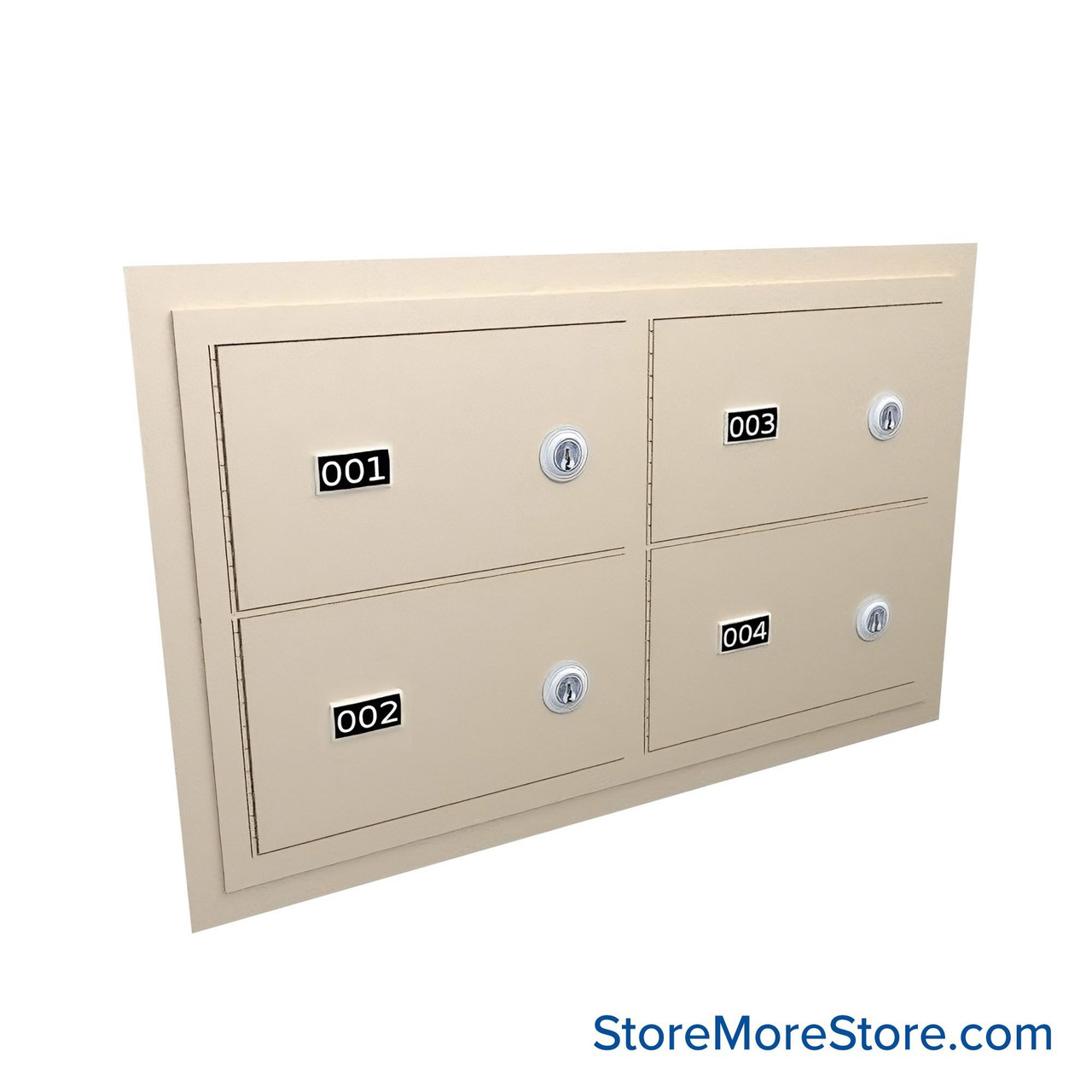 Flush Mount Wall Gun Safe, 25" W x 14.25" H, 4 Compartments, 2 Wide x 2 High, Master Key Lock