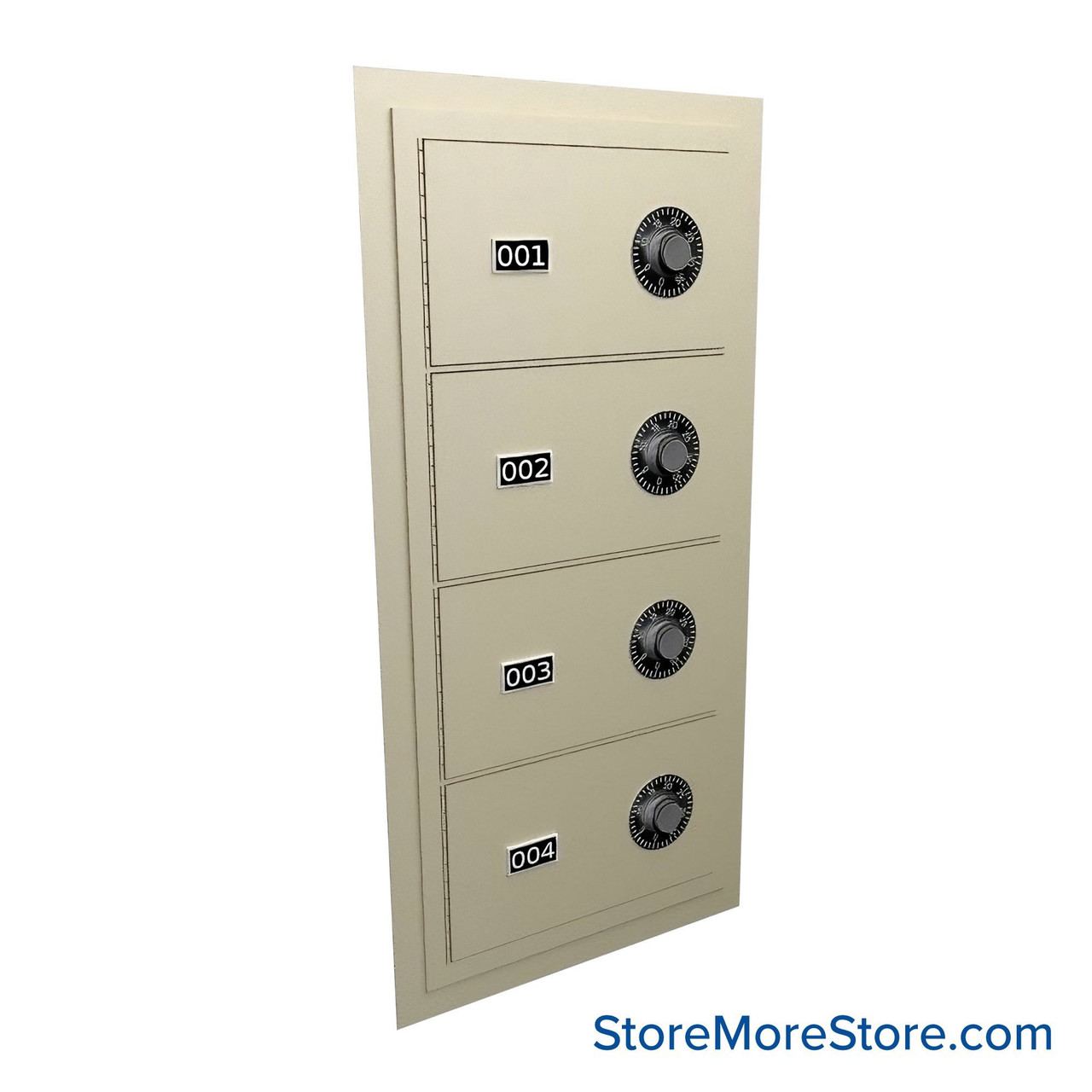 Flush Mount Wall Gun Safe, 13" W x 26.25" H, 4 Compartments, Vertical, Combination Lock
