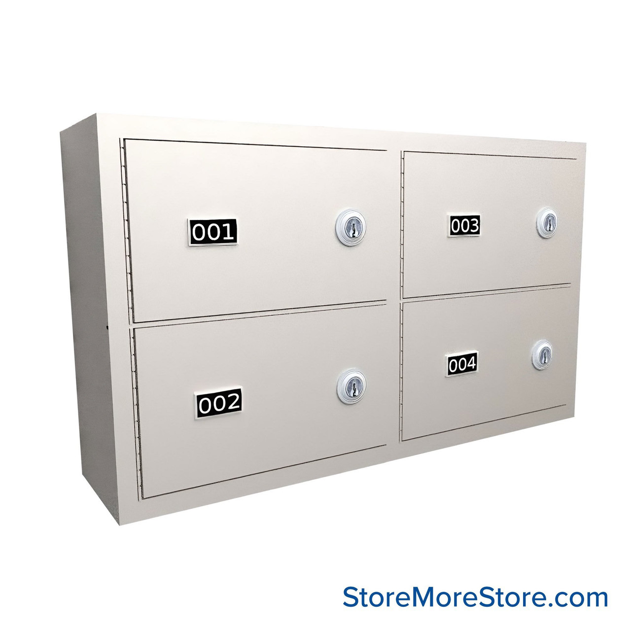 Wall Mounted Gun Locker, 25" W x 6.5" D x 14.25" H, 4 Compartments, 2 Wide x 2 High, Master Key Lock